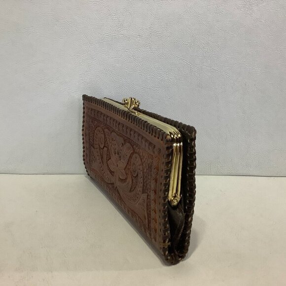 Vintage Handmade Hand Tooled Brown Leather Wallet 7 1/2" x 3 1/2" - Picture 4 of 10